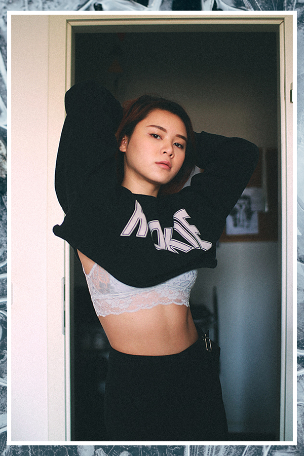 Cropped Sweater and Lace Bra